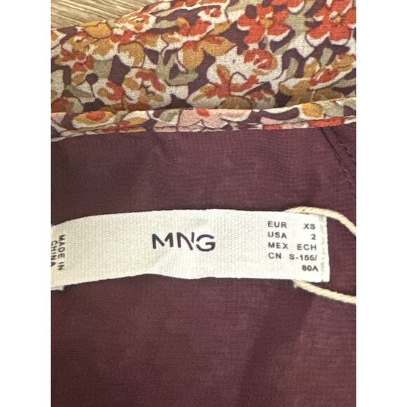 New MNG Mango Chiffon Floral Print Maxi Dress Smocked Ruffles Sz XS - Picture 6 of 16